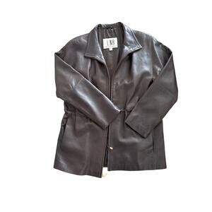Hailey Bieber Style Brown Leather Jacket | Cinched Waist | Minimalist | M